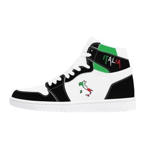 Italia Flag Map High Top Leather Black Sneakers Italy Flag Map Shoes Gift Idea For Italians Italy Flag Sneakers Italian Flag Shoes Italians