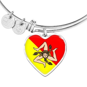 Sicilian Flag Heart Bangle Sicilian Flag Heart Pendant Bracelet Gift Idea For Sicilians And Sicily Lovers Sicily Flag Sicilian Trinacria