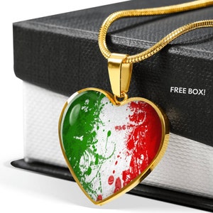 Italian Flag Art Heart Necklace