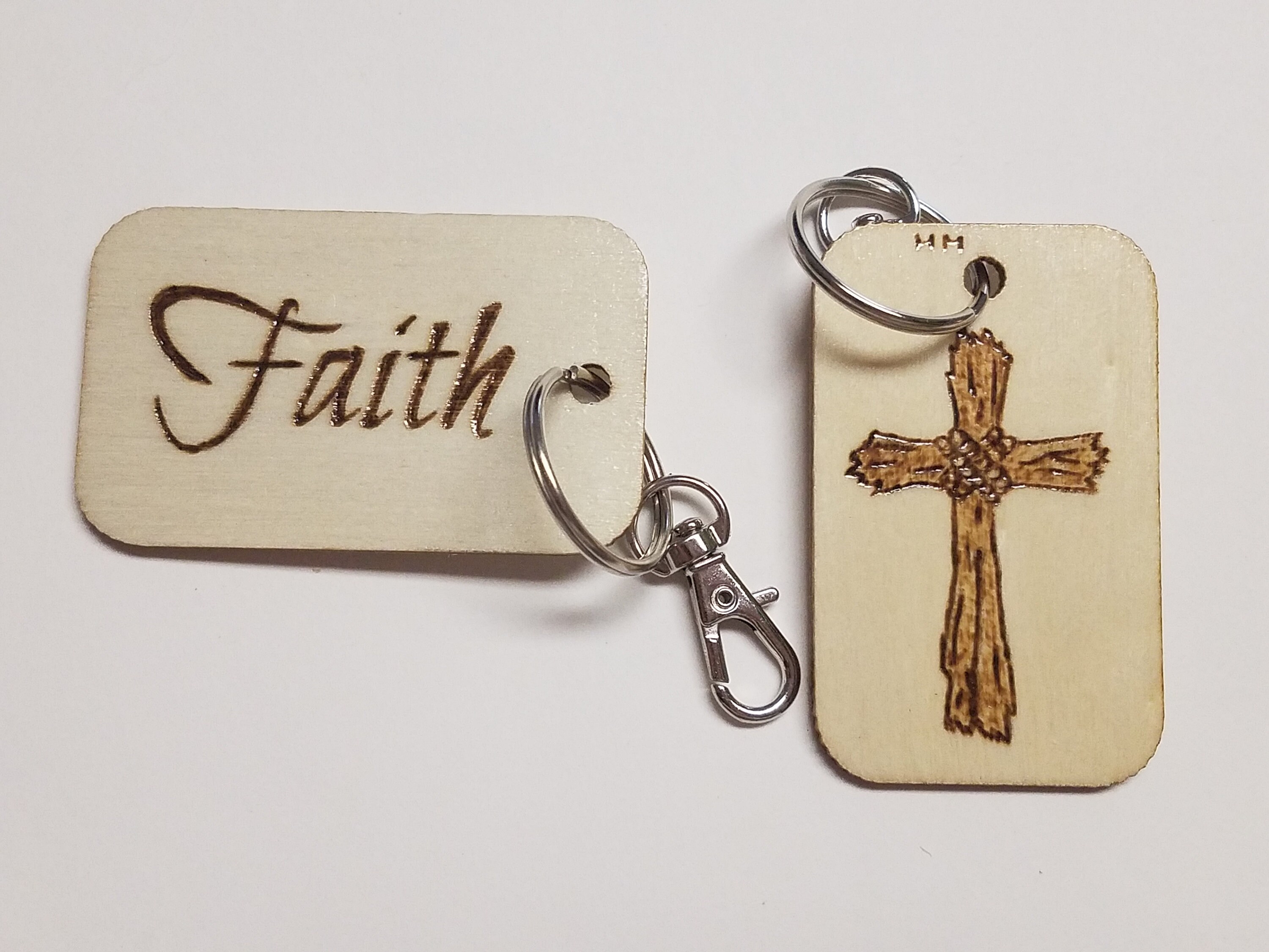 Christian Faith keychains wood burning art handmade Etsy