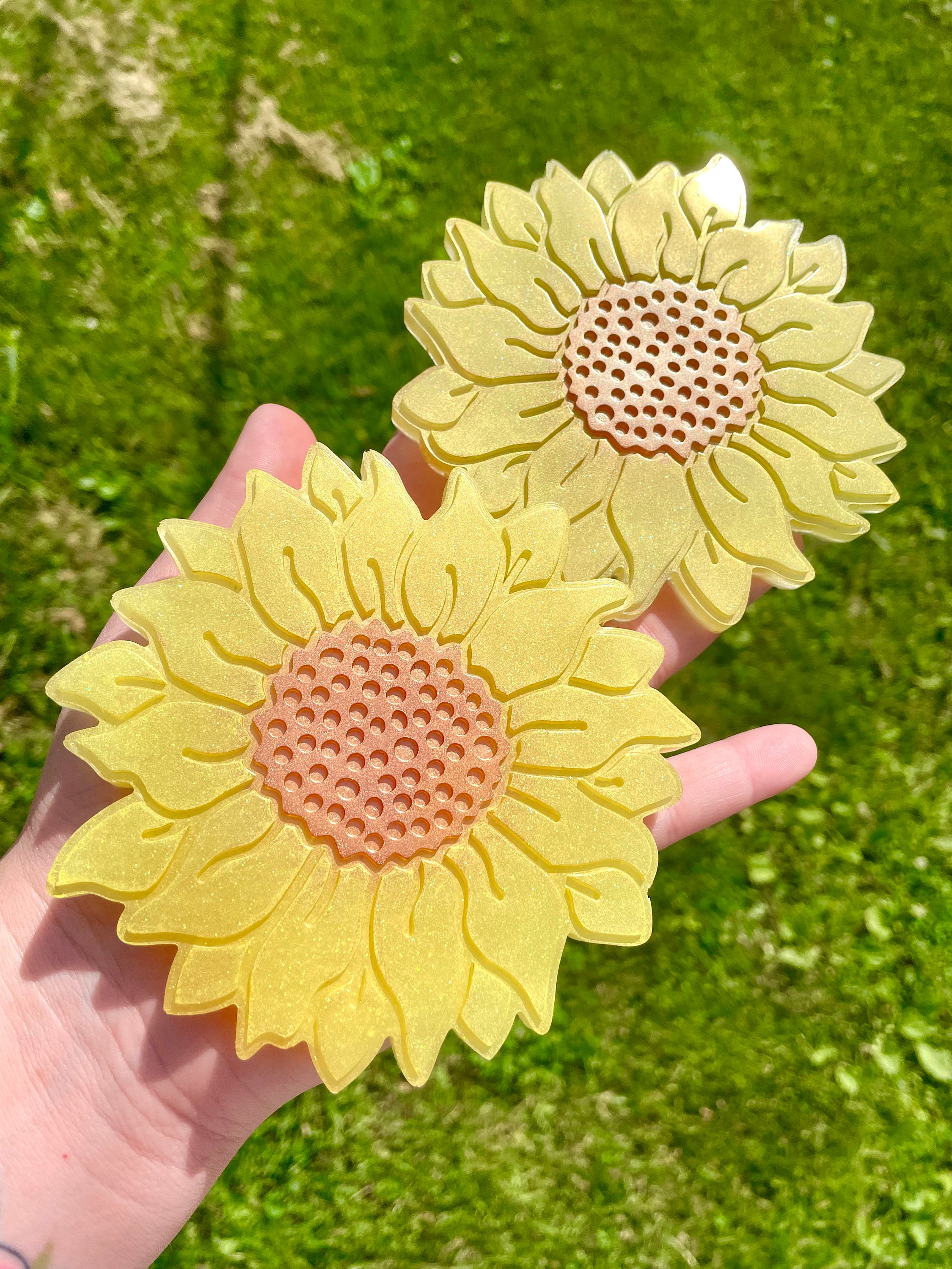 Sunflower Pair of Coasters / Textured 5 Sunflower Set of 2 Etsy UK