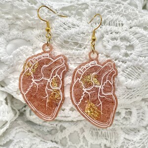 Anatomically Correct Heart Resin Earrings / Rose Gold Heart Jewelry