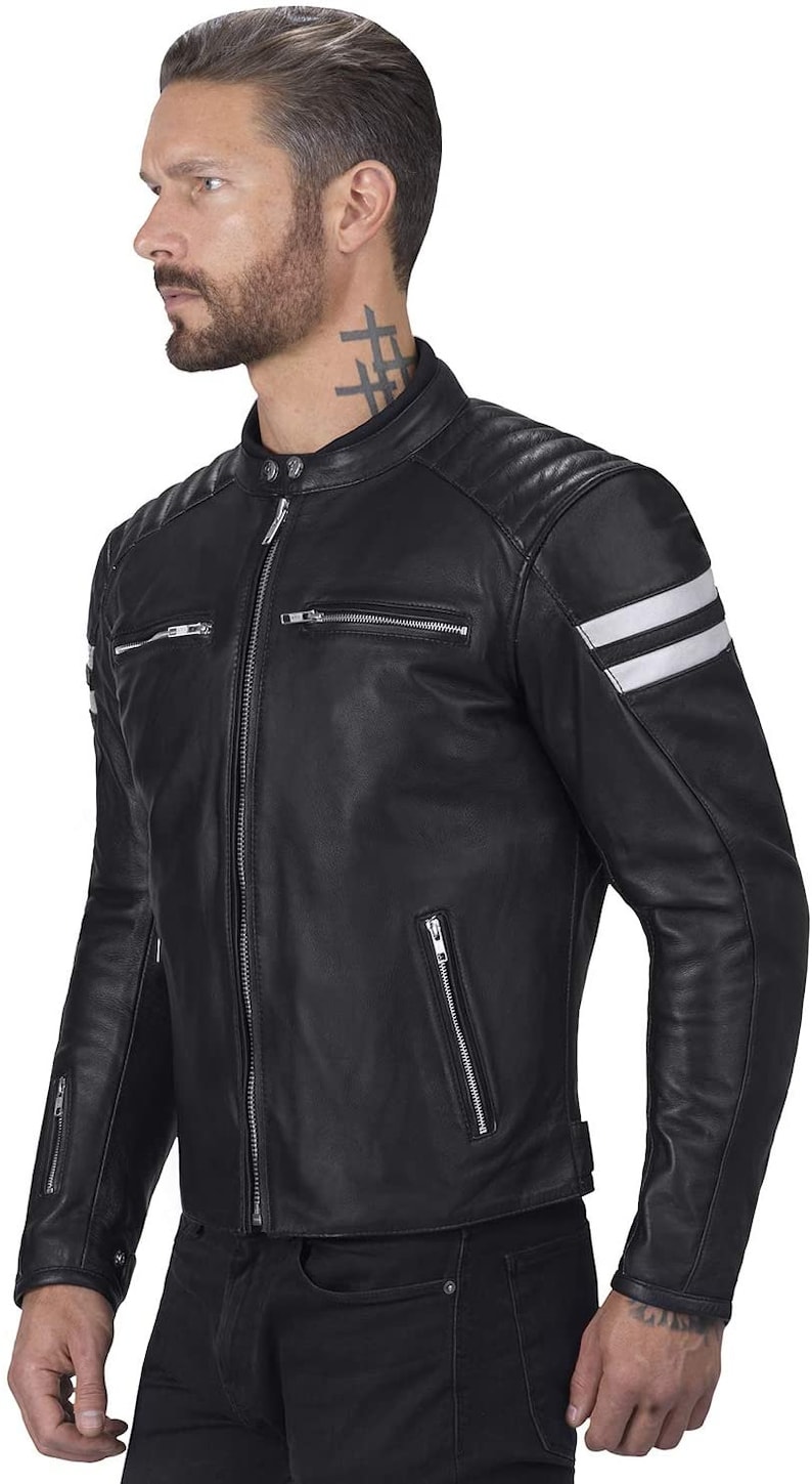 Black Vintage Custom Motorbike Leather jackets for Men Black Men/'s Leather jackets with Armor Protection