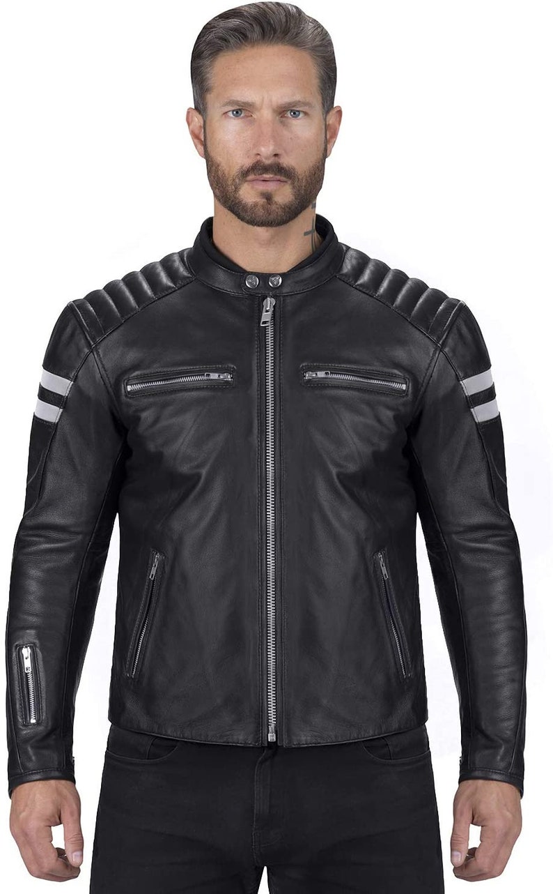 Black Vintage Custom Motorbike Leather jackets for Men Black Men/'s Leather jackets with Armor Protection