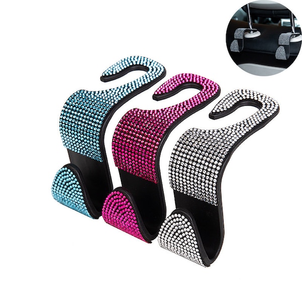 Ganchos de diamantes de imitación para coche, ganchos de cristal, decoraciones para coche, organizadores de respaldo de asiento de coche, colgador de asiento trasero duradero, almacenamiento Universal para camioneta SUV