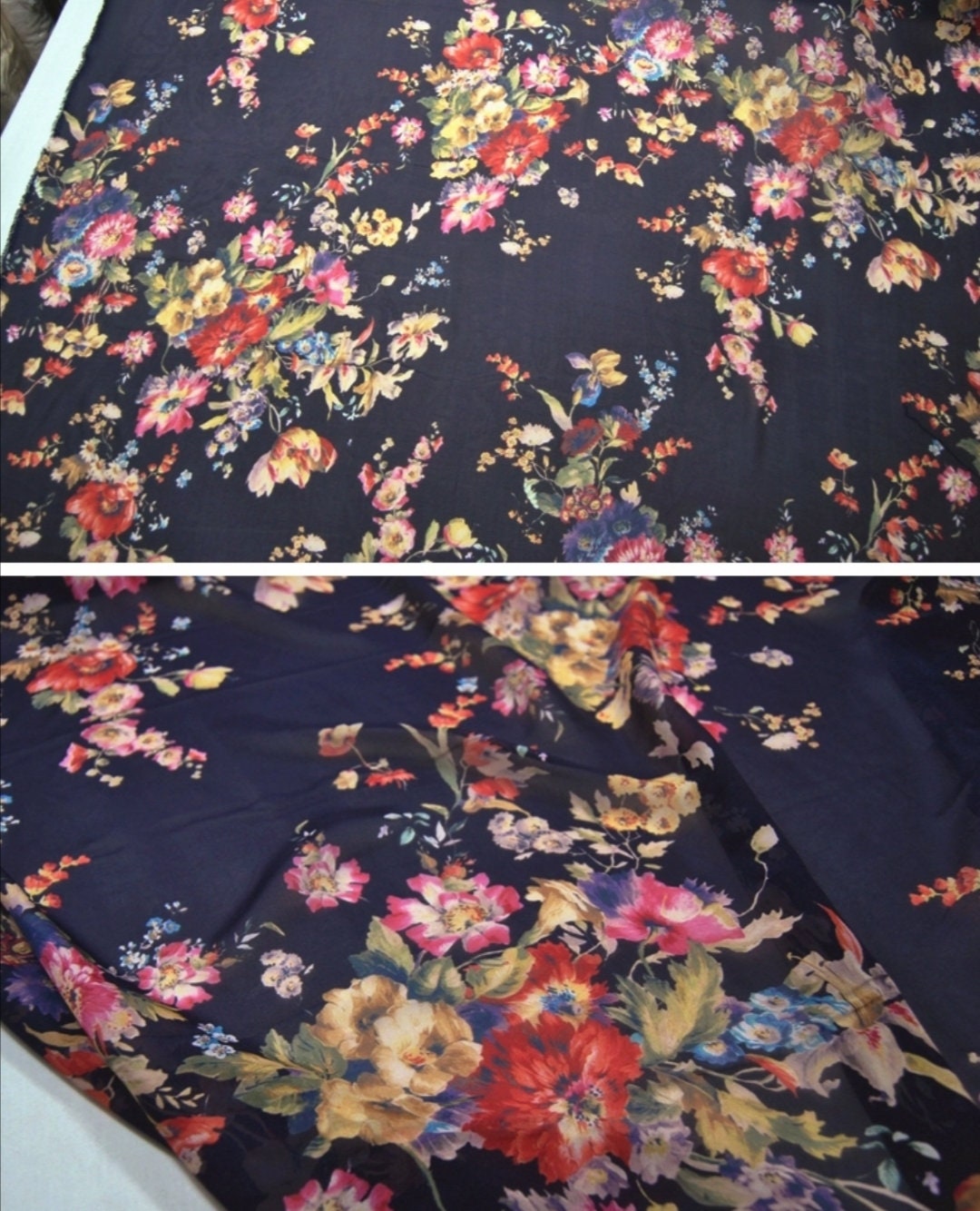 Navy Blue Printed Silk Chiffon Skirt Fabric100% Pure Silk | Etsy