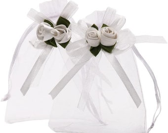 white organza bolsas with drawstring
