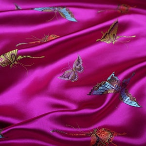 Fashion Colorful Butterflies Pattern Brocade Satin Fabric Width 45 inch By the Meter