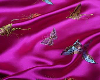 Fashion Colorful Butterflies Pattern Brocade Satin Fabric Width 45 inch By the Meter