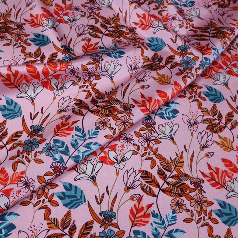 Digital printing Stretch Silk Satin Fabric Width 42 inch 19 mm By the Yard or Meter