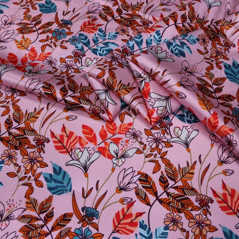 Digital printing Stretch Silk Satin Fabric Width 42 inch 19 mm By the Yard or Meter