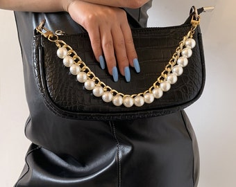 Catena per borsa di perle di alta qualità, lega e perle, tracolla di ricambio per borsa a tracolla in metallo, tracolla per borsa, tracolla per borsa, accessori per borse, staccabile