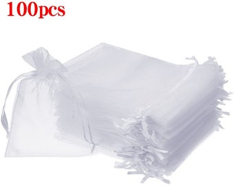 100pcs 3"x4"/4"x6" /5"x7" White Organza Gift Bags With Drawstring Pouch Jewelry Party Wedding Favor Party Festival Gift Bags Candy Bags