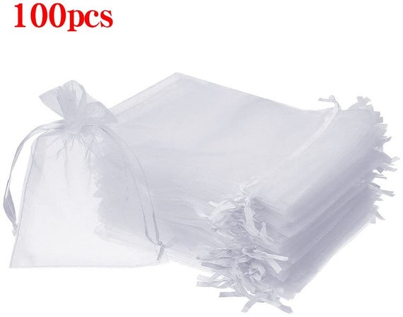 Package Organza Gifts Bags, 5x7 inch 100pcs, Sheer Jewelry Pouches Candy Drawstring Bags Small Sachet, Size: 5 x 7