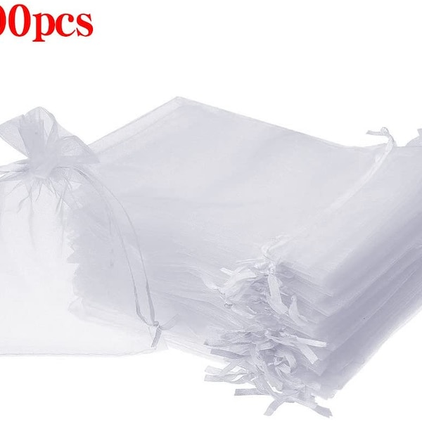 100pcs 3"x4"/4"x6" /5"x7" White Organza Gift Bags With Drawstring Pouch Jewelry Party Wedding Favor Party Festival Gift Bags Candy Bags