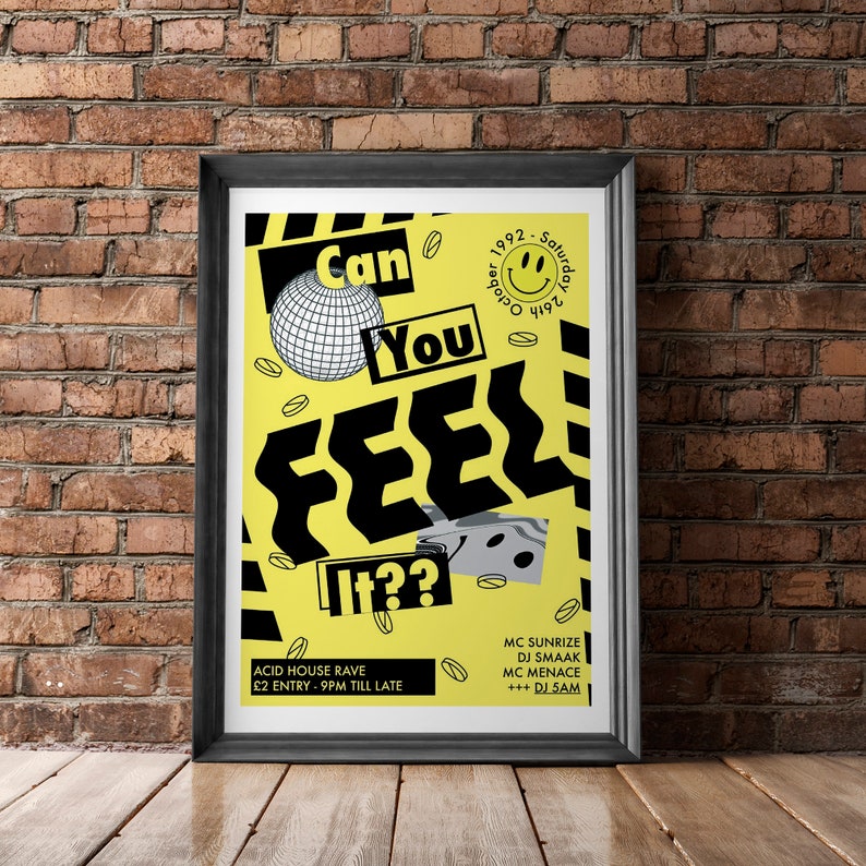 Can You Feel It Rave Flyer Art 90s UK Rave Clubs Poster Art Etsy UK