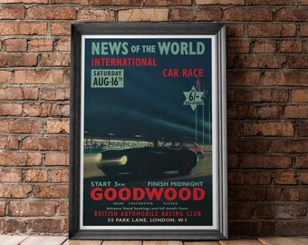 Goodwood Poster, Nine Hour Sports Car Endurance Race, Classic Car Vintage Retro Poster, A4 to A1, Free UK Delivery, Ships Worldwide . . .