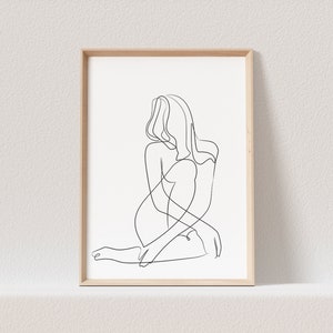 Könnte beinhalten: Linienzeichnung einer Person, die mit gekreuzten Beinen sitzt und die Arme um die Beine gelegt hat. Die Zeichnung ist in Schwarzweiß und im minimalistischen Stil gehalten.