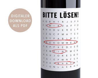 Pregnancy Announcement Wine Bottle Labels Puzzle "We're Having A Baby" Search Gift | DIGITAL DOWNLOAD PDF