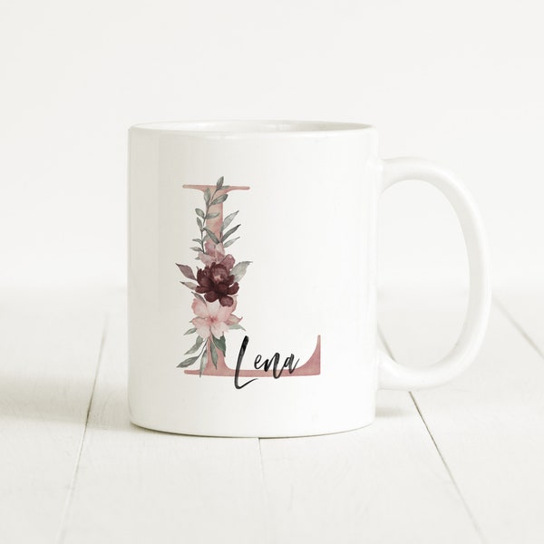 Tasse Personalisiert Buchstabe Blumen Name Namensgeschenk