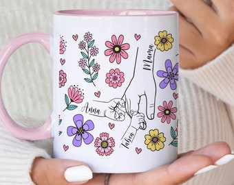 Muttertagsgeschenk Tasse Muttertag personalisiert mit Namen Sohn Tochter Mama Mutter Geschenk Blumen Kaffeetasse aus Keramik 330 ml