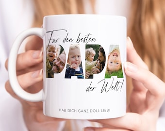 Papa Geschenk zum Geburtstag Fototasse Vater personalisiert Tasse mit Fotos der Kinder Bester Papa der Welt Vatertagsgeschenk