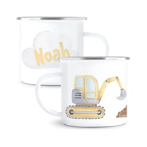 Excavator Mug Personalized Enamel Mug Construction Site Cup Kids Gift