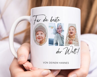 Oma Geschenk Geburtstag Tasse personalisierte Fototasse mit Fotos der Enkelkinder Beste Oma der Welt Großvater