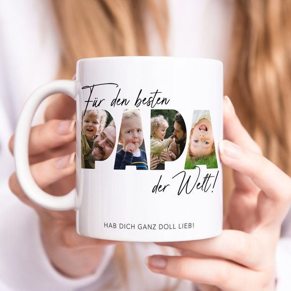 Papa Geschenk zum Geburtstag Fototasse Vater personalisiert Tasse mit Fotos der Kinder Bester Papa der Welt Vatertagsgeschenk