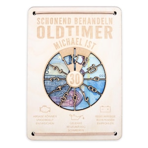 Oldtimer Geburtstagskarte 30. Geburtstag Schonend behandeln personalisiert Geldverpackung Geburtstagsgeschenk Geschenkkarte Holz 12x17 cm