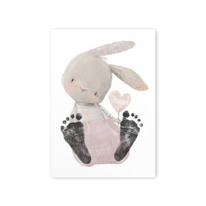 Imagen de huella de bebé conejo huellas viejas rosas regalo de bebé personalizado regalo de nacimiento decoración de guardería | Descarga digital PDF
