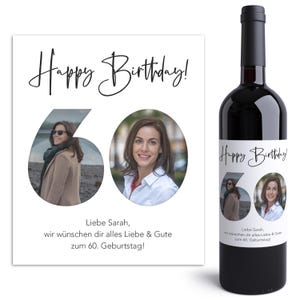 60. Geburtstag Geschenk Weinetiketten personalisierte Flaschenetiketten Foto Geburtstagsgeschenk Etiketten selbstklebend 2 Stück | 10x12 cm