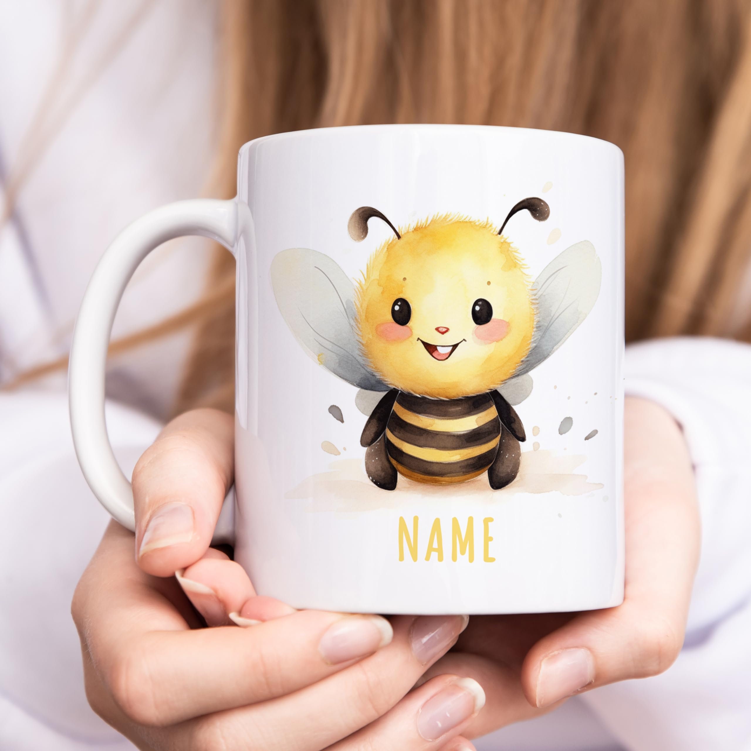 Personalisierte Bienen-Tasse 330 Ml - Honigwaben Design Mit Namen, Spülmaschinenfest