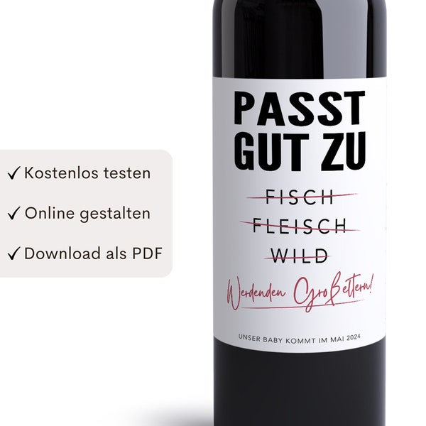 Annonce de grossesse Grands-parents Étiquette de vin personnalisée pour grand-mère grand-père | Téléchargement numérique PDF