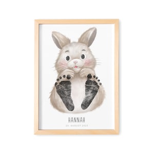 Fußabdruck Baby Bild mit Hase Fußabdrücke Poster Babygeschenk mit Tieren Geschenk zur Geburt (Ohne Farbe)