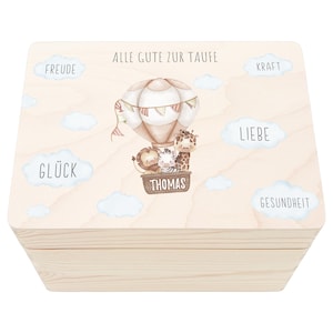Erinnerungskiste Taufe Geschenk personalisiertes Taufgeschenk Junge Mädchen Heißluftballon Taufbox Holzkiste mit Deckel Holzbox 30x20x13 cm