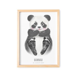Fußabdruck Baby Bild mit Panda Fußabdrücke Poster Babygeschenk mit Tieren Geschenk zur Geburt (Ohne Farbe)