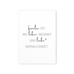 Familie Poster Familienposter Bild Spruch "Familie Ist Wo Leben Beginnt und Liebe Niemals Endet"  | Digitaler Download PDF Datei