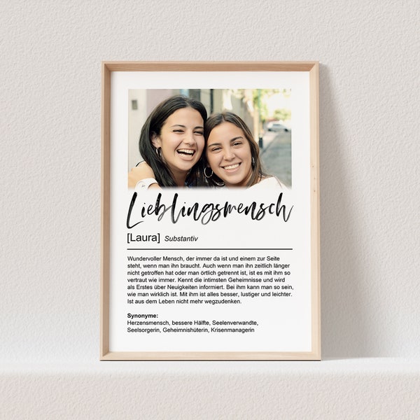 Lieblingsmensch Poster Mit Foto Personalisiert Bild Fotoposter Freundschaft Beste Freundin Geschenk (OHNE RAHMEN)