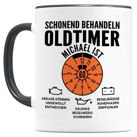 Personalisiert Kaffeebecher Zum 60. Geburtstag – Mit HU-Plaketten-Design, Schwarz, 330 Ml