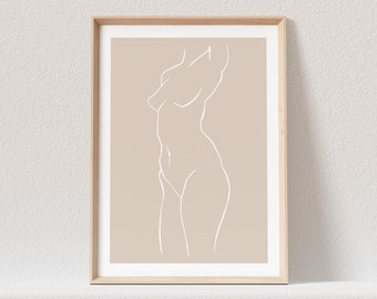 Line Art Poster Beige Abstract Woman Sensual Erotic Wall Picture Living Room Bedroom Decoration Boho Print Picture (WITHOUT FRAME)