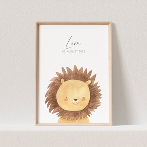 Geburtsposter Löwe Kinderzimmerdeko Babyzimmer Deko Poster Bild Babyparty Geschenk Zur Geburt (OHNE RAHMEN)