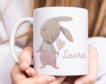 Kindertasse mit Namen Hase personalisiert für Kinder Mädchen Geschenk Einschulung Kinderbecher aus Keramik