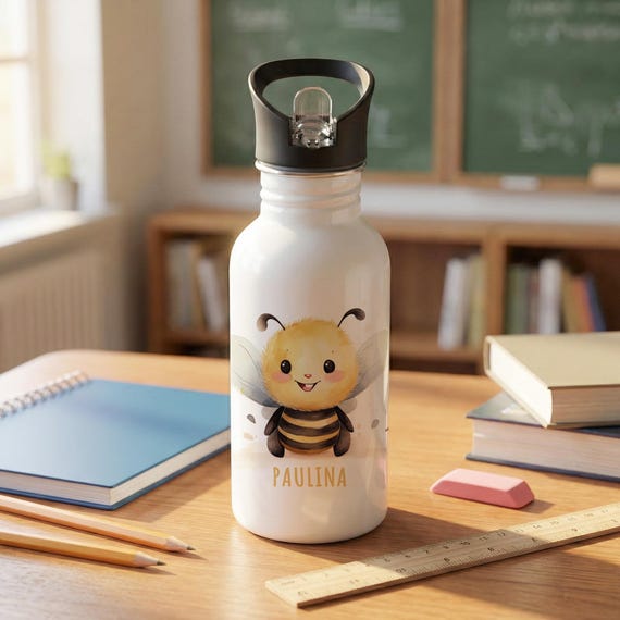 OWLBOOK Edelstahl-Trinkflasche Kinder 600 Ml – Mit Strohhalm, Auslaufsicher, Spülmaschinenfest, Motiv Freche Katze – Für Schule & Abenteuer