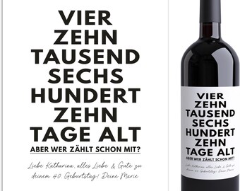 Personalized 40th Birthday Bottle Labels, Wine Gift, 2-Pack | 10 x 12 cm