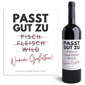 Schwangerschaft verkünden Flaschenetikett personalisiert werdende Großeltern Geschenk Weinetiketten selbstklebend 2 Stück | 10x12 cm