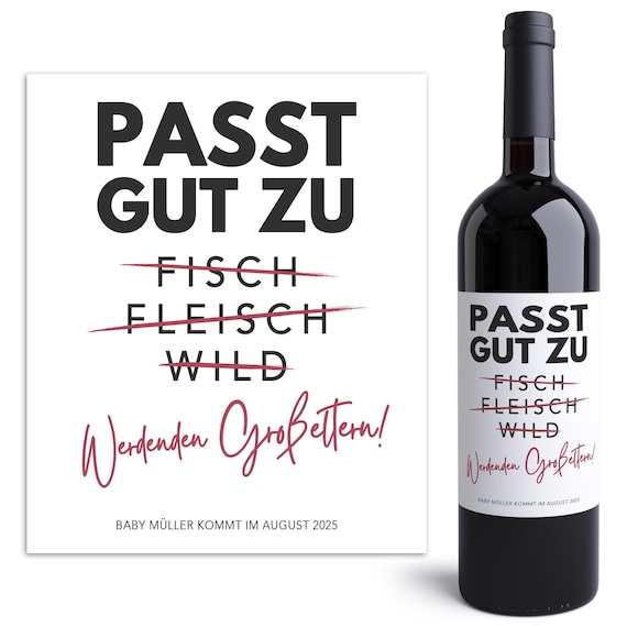 Schwangerschaft verkünden Flaschenetikett personalisiert werdende Großeltern Geschenk Weinetiketten selbstklebend 2 Stück | 10x12 cm