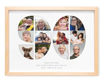 90. Geburtstag Frau Mann Geschenk Fotocollage 90 personalisiert mit Fotos Fotogeschenk Geburtstagsgeschenk