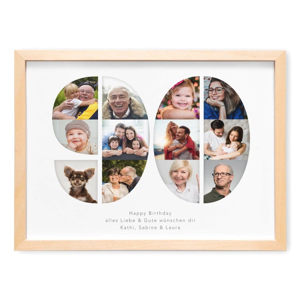 90. Geburtstag Frau Mann Geschenk Fotocollage 90 personalisiert mit Fotos Fotogeschenk Geburtstagsgeschenk