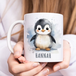 Penguin cup ceramic personalized with name penguins name cup child gift made of ceramic